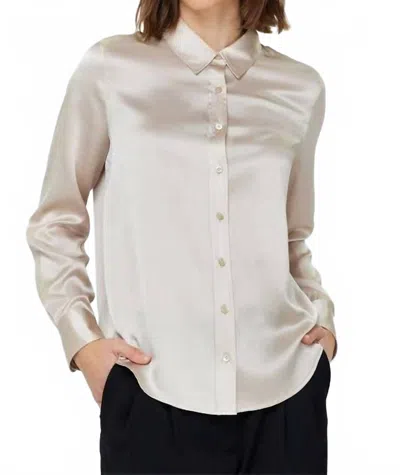 Current Air Button Down Long Sleeve Blouse In Champagne In White