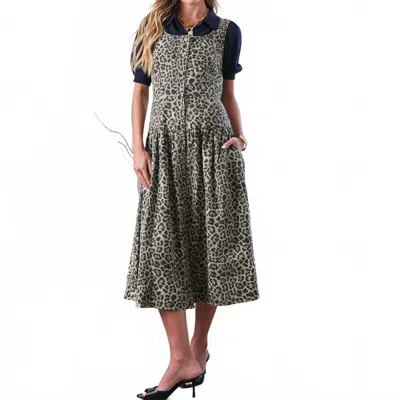 Current Air Button Front Sleeveless Midi Dress In Leopard In Multi