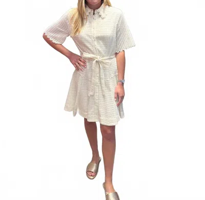 Current Air Button Up Eyelet Dress In Cream In Neutral