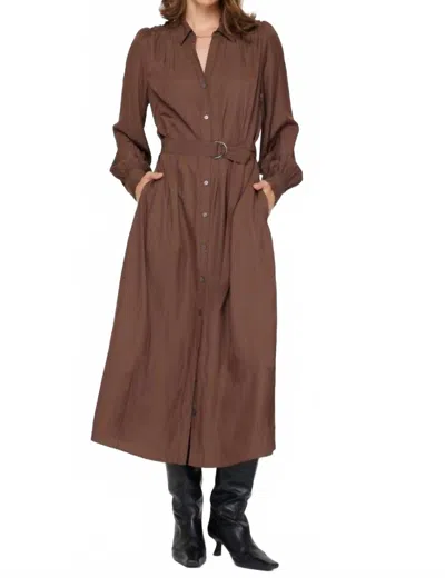 Current Air Button-down Shirts Dress With Self Tie In Brown