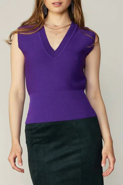 Current Air Callie Ribbed Sweater Vest In Purple