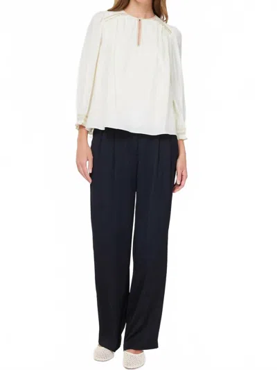 Current Air Camielle Smocked Sleeve Blouse In White