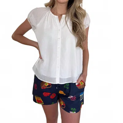 Current Air Camila Crinkle Buttoned Top In White
