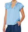 Current Air Double Flutter Eyelet Edge Blouse In Blueblue In Blue