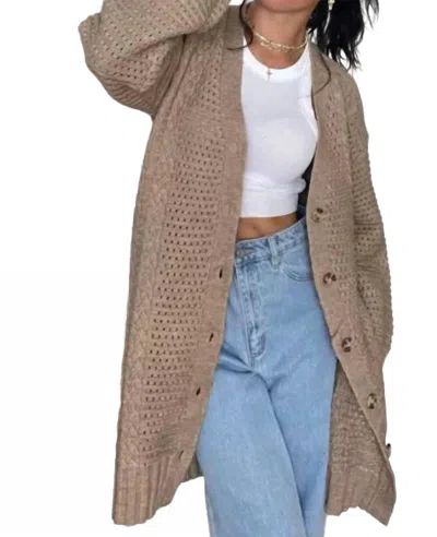 Current Air Candice Cable Knit Cardigan In Latte Brown In Burgundy