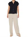 Current Air Cap Sleeve Button Down Top In Black In Black