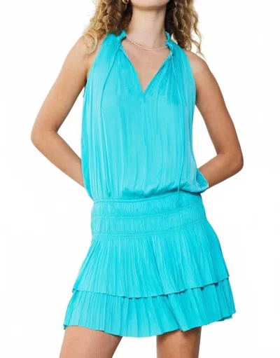 Current Air Cara Sleeveless Pleated Mini Dress In Turquoise In Blue