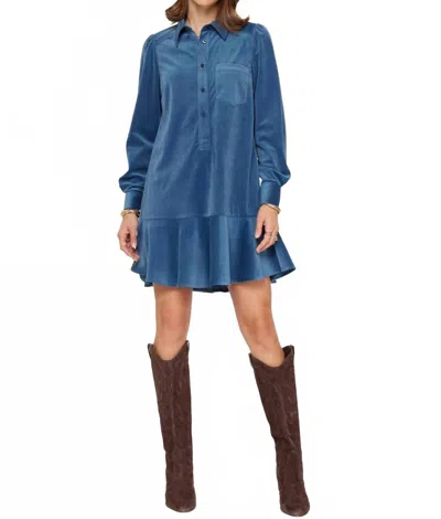 Current Air Caroline Fine Corduroy Mini Dress In Steel Blue