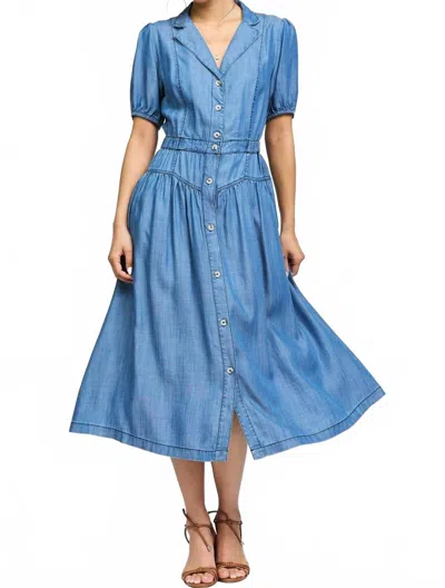 Current Air Chambray Button Front Midi Dress In Blue