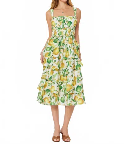 Current Air Citrus Tiered Midi Dress In Lemon In Multi