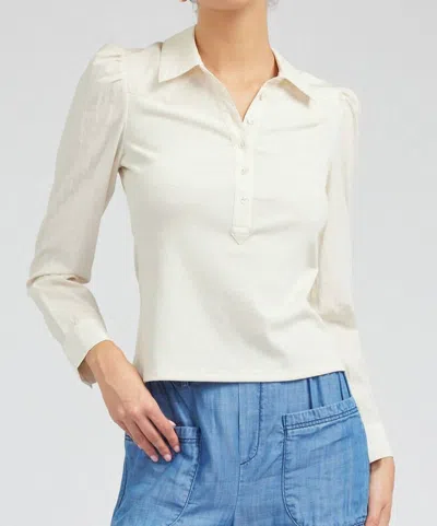 Current Air Collard Mixed Fabric Blouse In Off White In Neutral