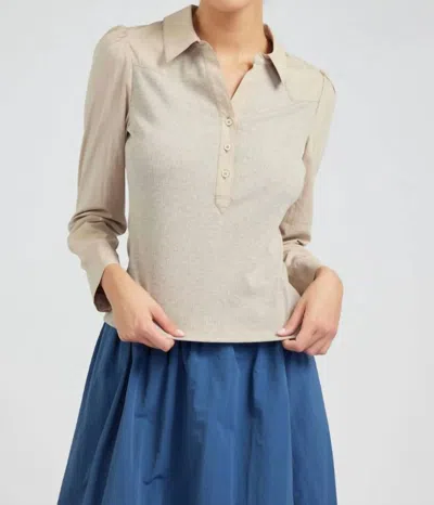 Current Air Collared Knit Top In Taupe In Gray