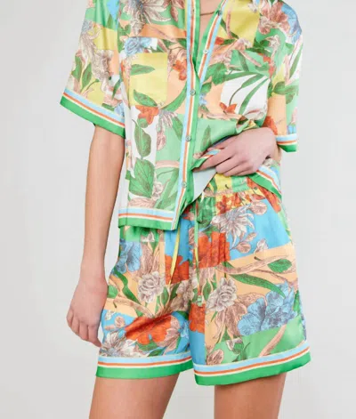 Current Air Color Block Elastic Waist Shorts In Floral In Purple