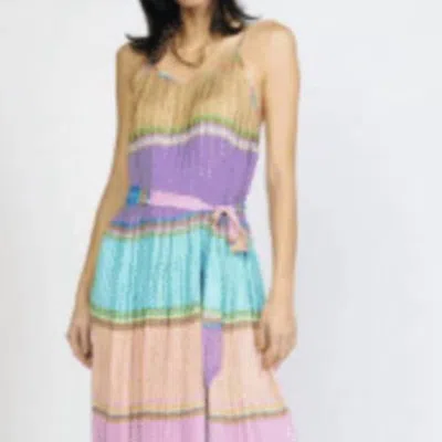 Current Air Color Blocking Pleated Cami Midi Dress In Multi In Purple