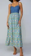 Current Air Contrast Quilted Maxi Dress In Navy Multi In Blue