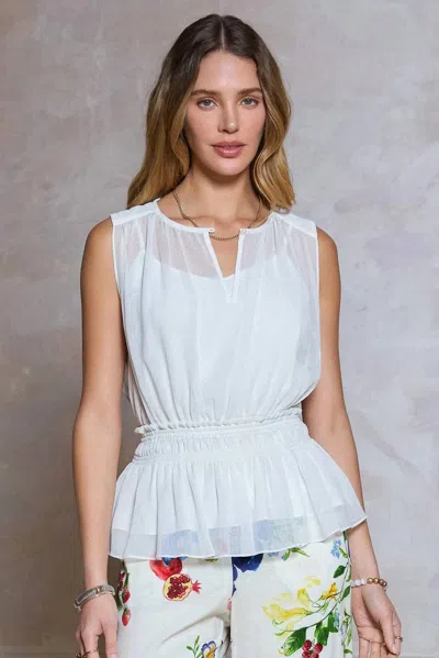Current Air Cory Sheer Peplum Top In White