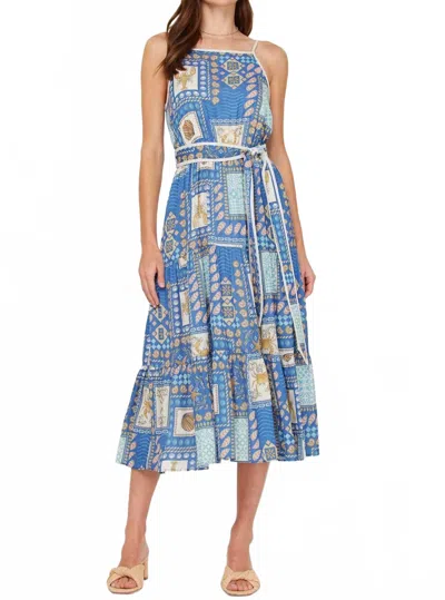 Current Air Costal Patchwork Midi Dress In Multi In Blue