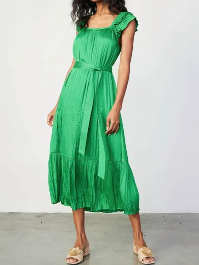 Current Air Crinkled Ruffle Shoulder Midi Dress In Deep Spring Green In Multi