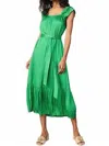 Current Air Crinkled Ruffle Shoulder Midi Dress In Deep Spring Green In Green