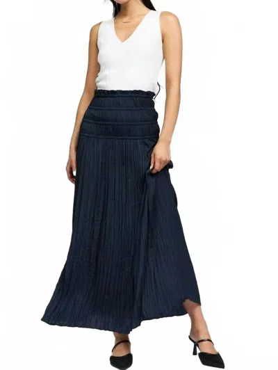 Current Air Crinkled Smocked Waist Maxi Skirt In Dark Navy In Blue