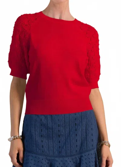 Current Air Crochet Sleeve Detail Knit Top In Red