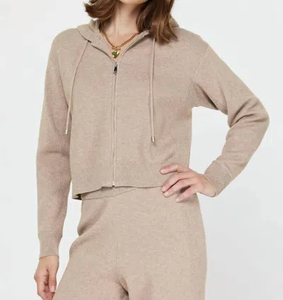 Current Air Cropped Knit Zip-up Hoodie In Millet In Brown