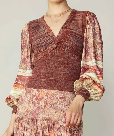 Current Air Crossed V-neck Sweater In Brick Sage In Red