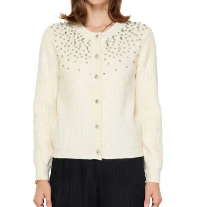 Current Air Crystal Beaded Detail Cardigan In Ivory In Neutral