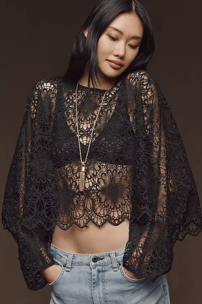 Current Air Cutwork Lace Poncho Top In Black
