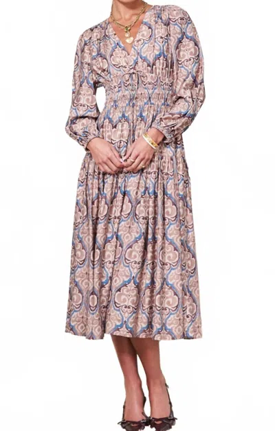 Current Air Damask Inspire Pattern Midi Dress In Mauve/brown In Pink