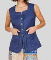 Current Air Denim Button Front Vest In Blue In Blue