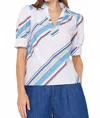 Current Air Diagonal Stripe Split Neck Blouse In Multi In White