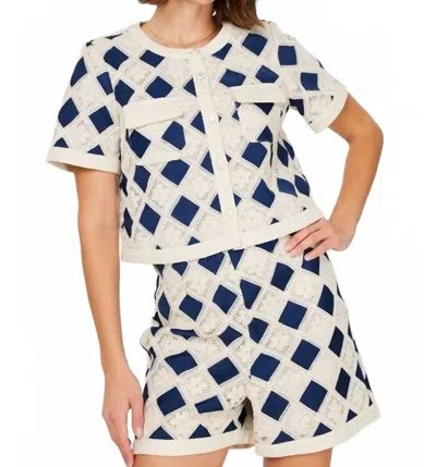 Current Air Diamond Lace Jacket & Shorts Set In Navy In Blue