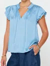 Current Air Double Flutter Eyelet Edge Blouse In Blueblue In Multi