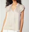 Current Air Double Flutter Short Sleeve Blouse In Beige In Neutral