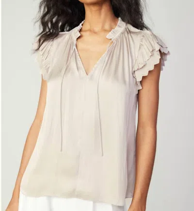 CURRENT AIR DOUBLE FLUTTER SHORT SLEEVE BLOUSE IN BEIGE