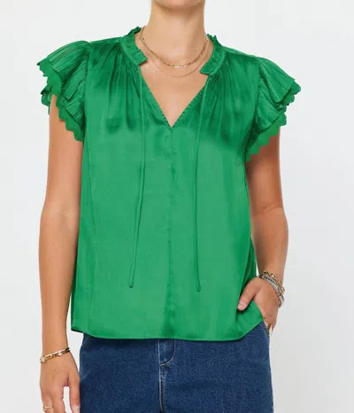 Current Air Double Flutter Short Sleeve Blouse In Green