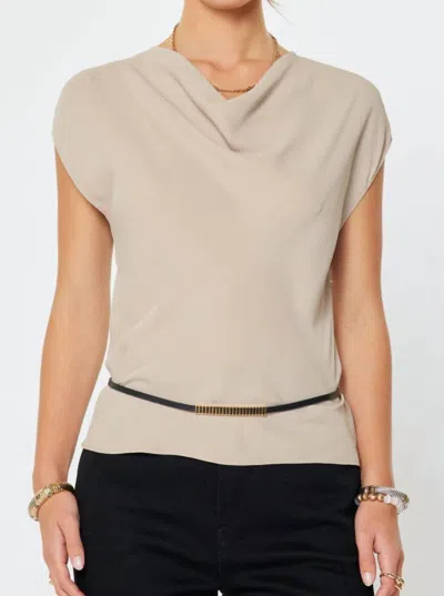Current Air Draped Cowl Neck Blouse In Taupe In Grey