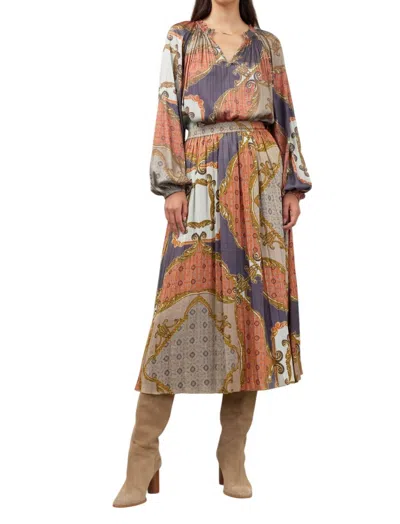 Current Air Elasticized Waist Pleated Midi Skirt In Brown Multi