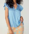 Current Air Marcia Layered Lace Sleeve Top In Light Steel Blue In Blue