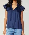 Current Air Eliza Flutter Sleeveless Blouse In Navy In Blue