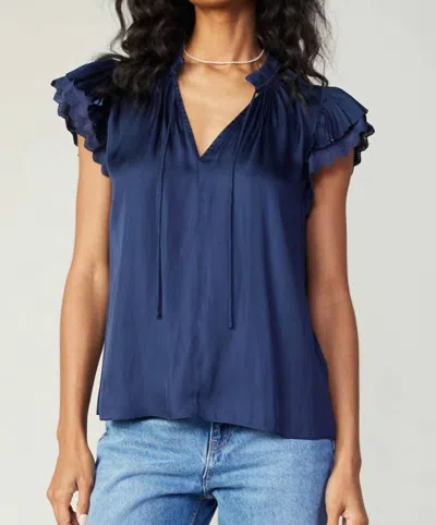 Current Air Eliza Flutter Sleeveless Blouse In Navy In Blue