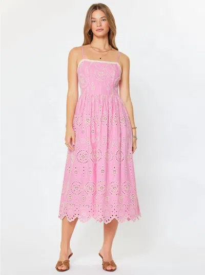 Current Air Embroidered Eyelet Midi Dress In Barely Pink