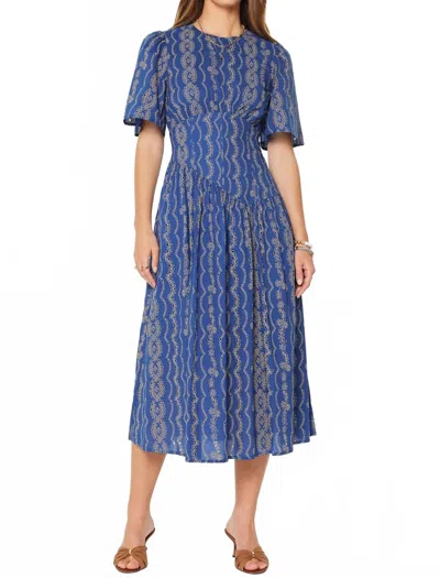 Current Air Embroidered Half Sleeve Maxi Dress In Blue
