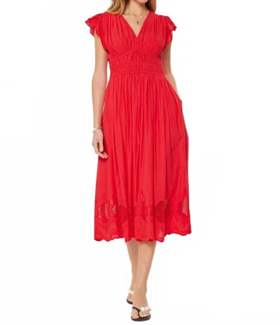 Current Air Embroidered Lace Midi Dress In Red