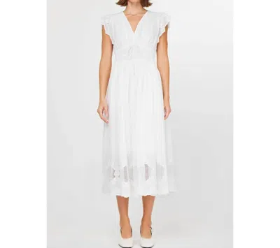 Current Air Embroidered Lace V-neckline Midi Dress In White