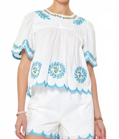 Current Air Embroidered Scalloped Blouse In White