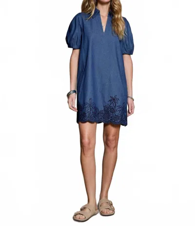 Current Air Embroidered Shift Mini Dress In Denim In Blue
