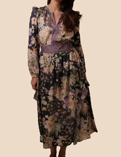 Current Air Emmaline Peacock Floral Midi Dress In Multi