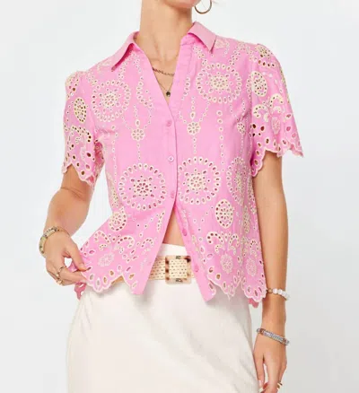 Current Air Eyelet Embroidery Short Sleeve Shirts In Pink